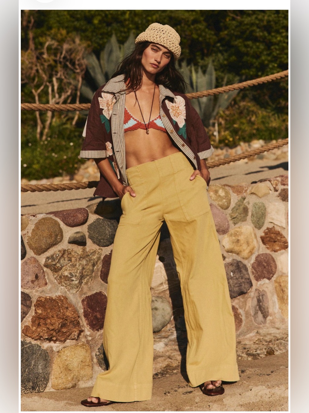 Nwt Free People Wide-Leg High-Rise Pants In Light Yellow S